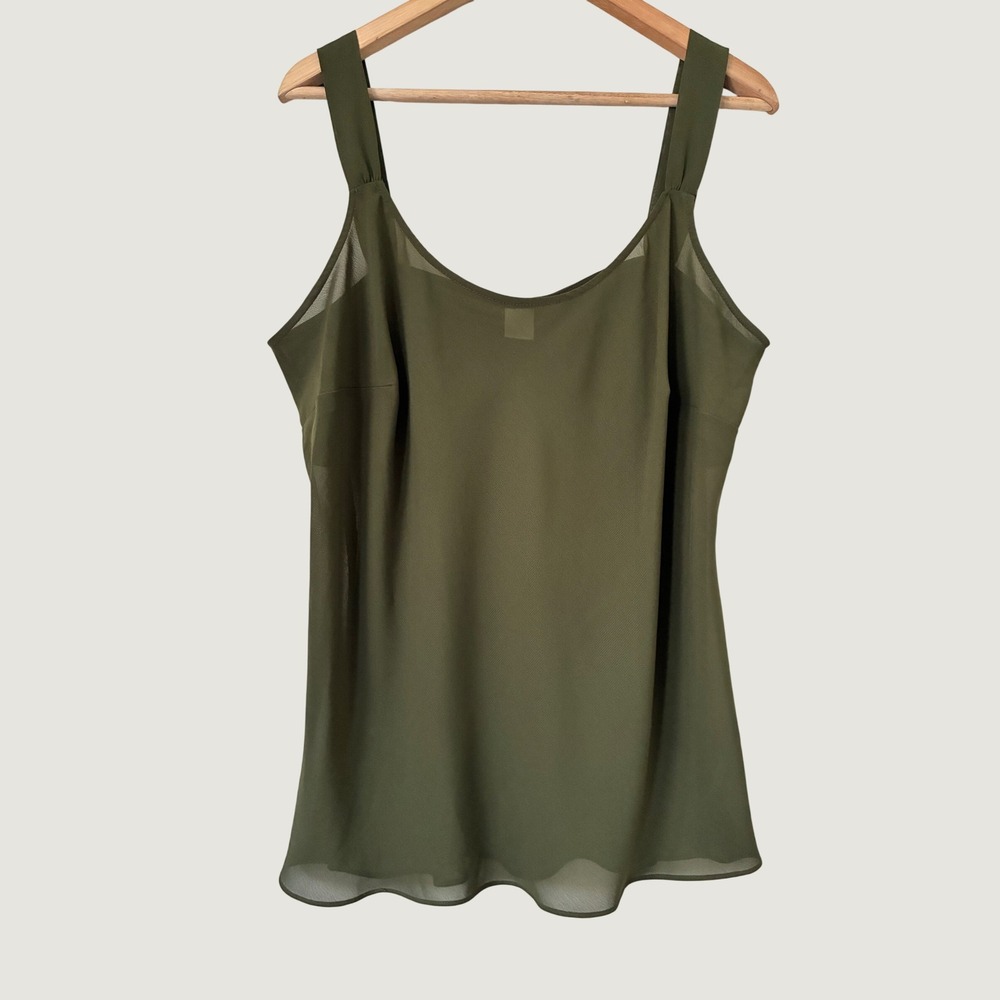 Olive Green Chiffon Layered Tank Top Sleeveless Scoop Neck Plus Size 1X